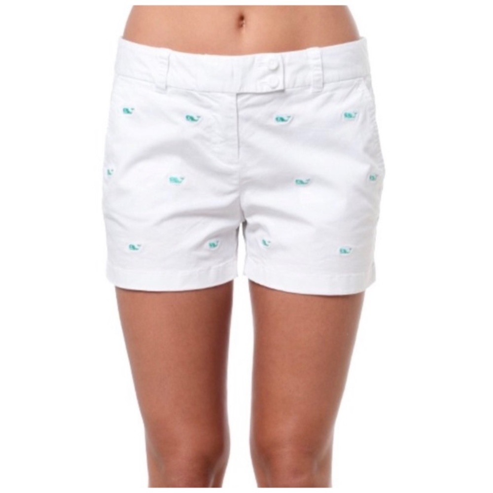 White/Blue Whale Embroidered Washed Dayboat Shorts